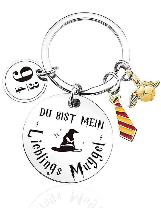 Harry Wizardry Keychain, You Are My Favorite Muggle Keychain with Golden Ball, Small Tie, Number Pendant, Gifts Key Chain for Lovers Theme - Image 1